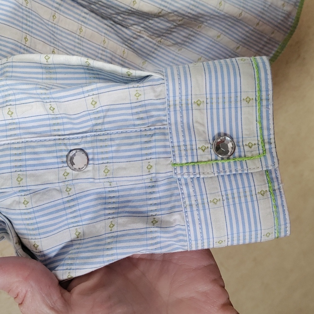 6173 Panhandle Slim Rough Stock lt blue & green Western shirt M - Picture 9 of 15